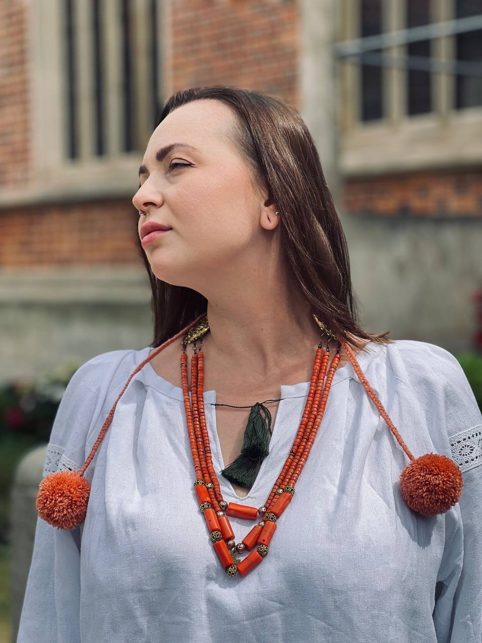 Natural Coral and Brass Necklace with Bells - зображення 7