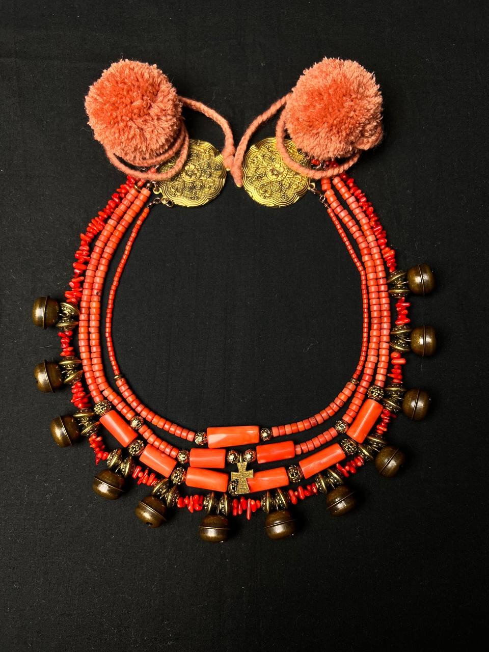 Natural Coral and Brass Necklace with Bells - зображення 3