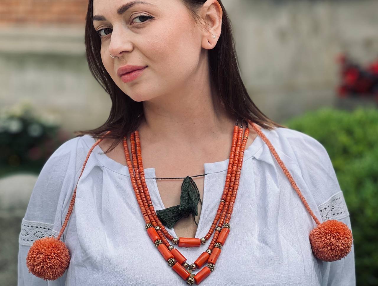 Natural Coral and Brass Necklace with Bells - зображення 6