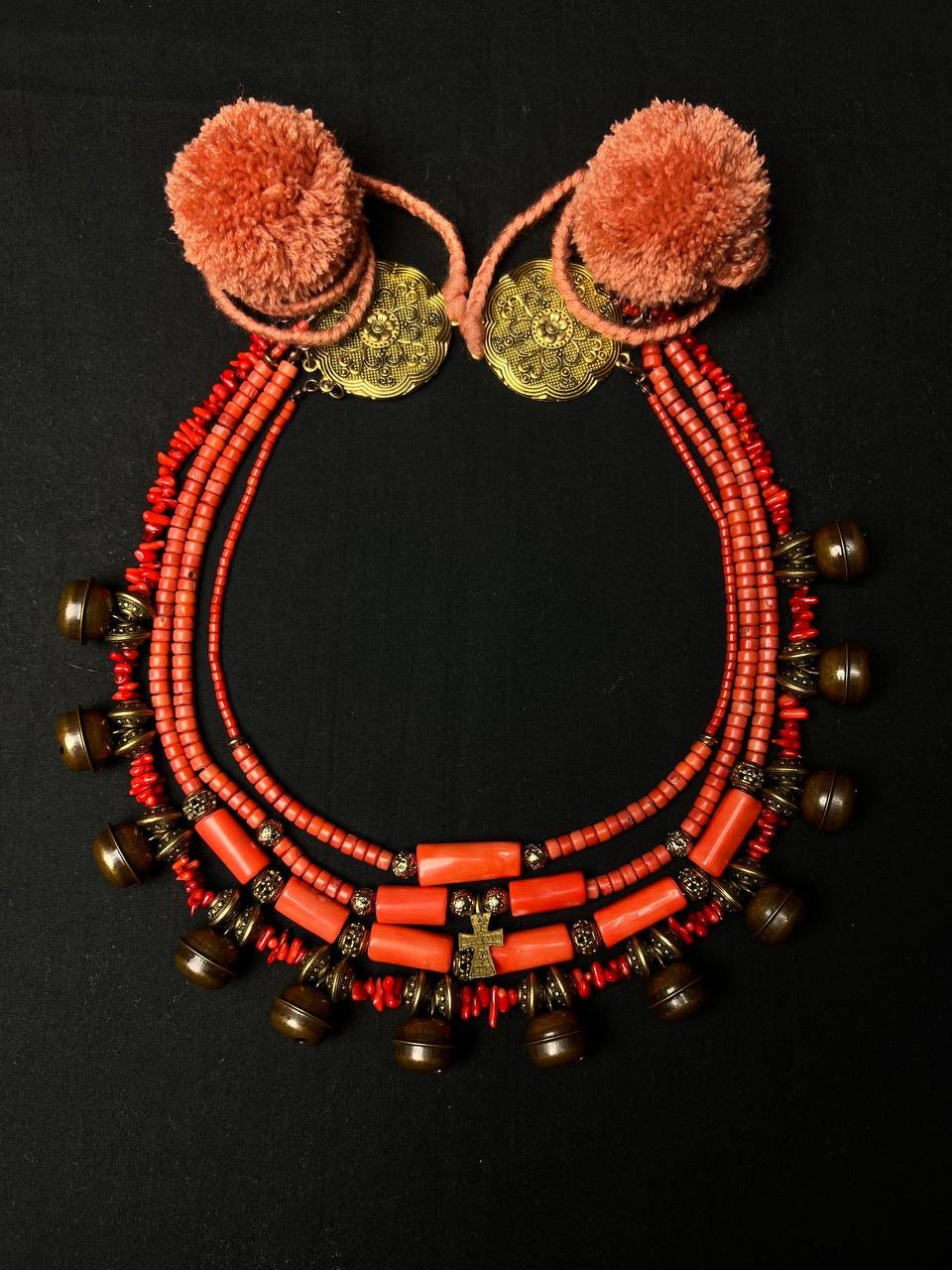 Natural Coral and Brass Necklace with Bells - зображення 4