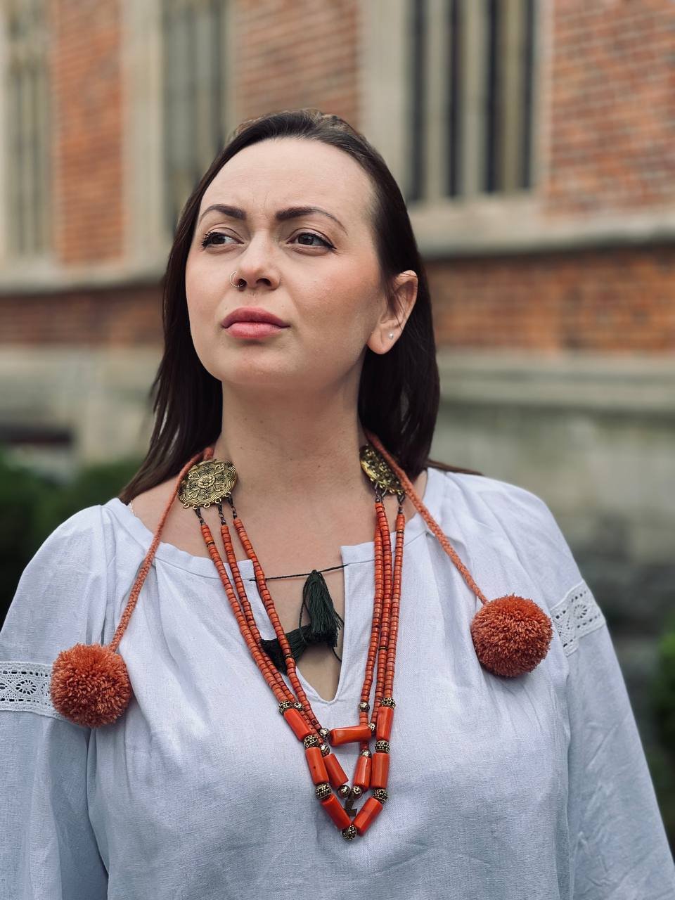 Natural Coral and Brass Necklace with Bells - зображення 5